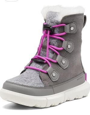 Sorel Kids Quarry Grey/Bright Lavender Explorer Lace WP Boot US 5